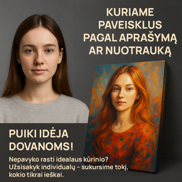 Merginos portretas prieš ir po – sukurtas individualus paveikslas pagal nuotrauką. Personalizuota dovanos idėja.