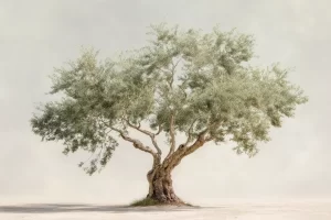 Minimalistinis alyvmedis šviesiame fone su natūraliomis spalvomis