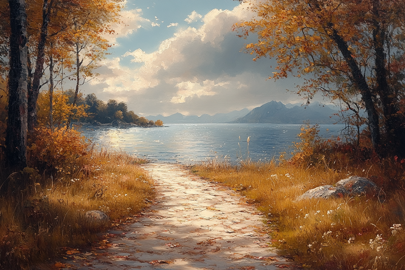 Rudens Takas prie Ežero Paveikslas